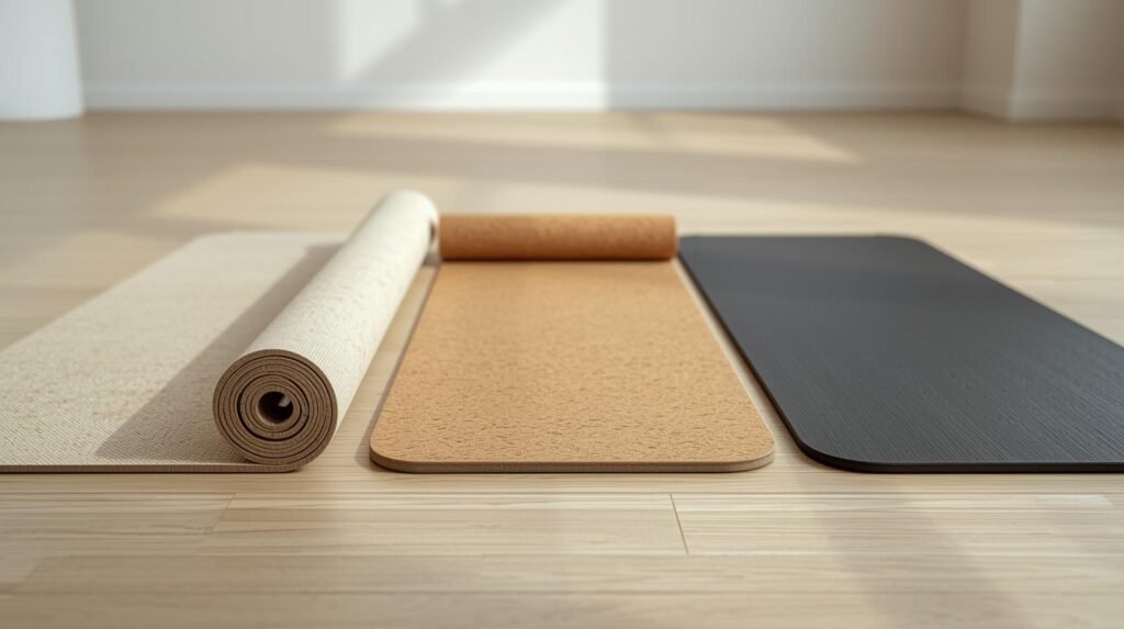 bamboo yoga mat vs cork mat vs rubber mat side by side comparison
