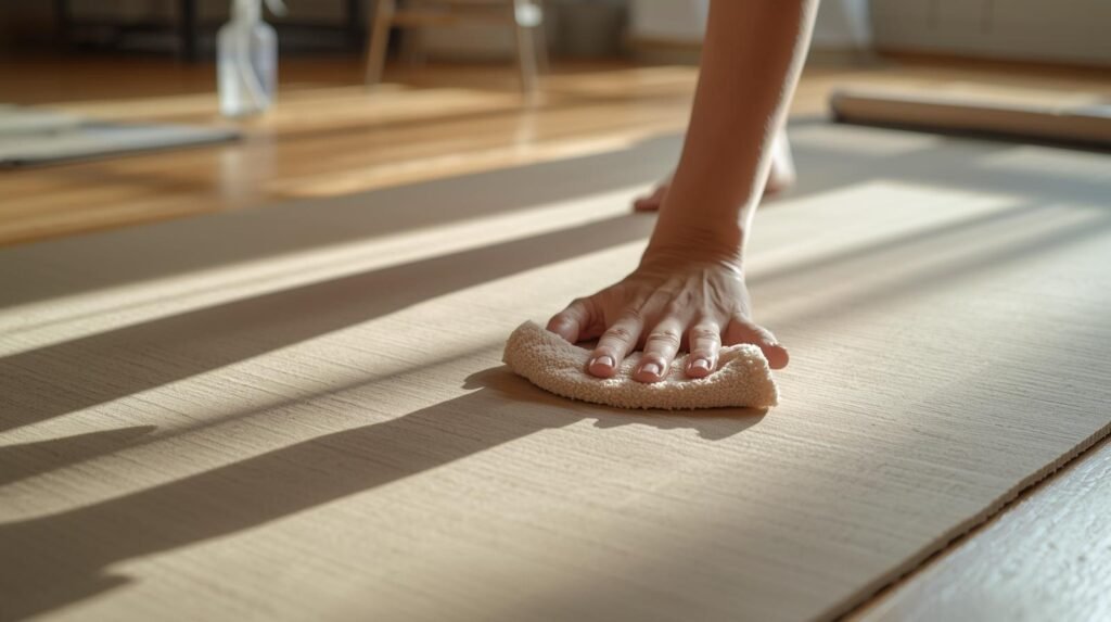how to clean a bamboo yoga mat by wiping surface with damp cloth