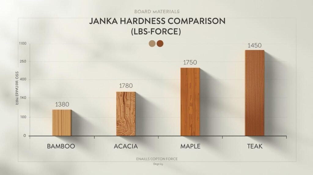 janka hardness scale comparison chart bamboo vs acacia maple teak cutting boards