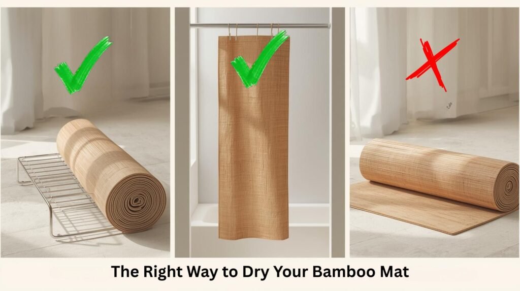 correct way to dry bamboo yoga mat on wire rack and avoid direct sunlight UV damage