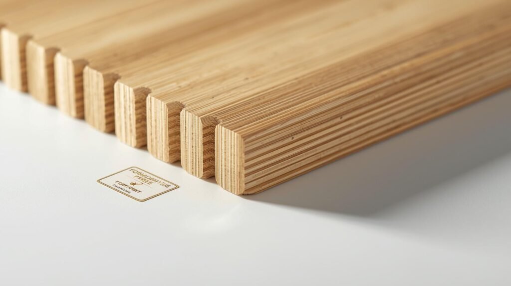 Close-up of bamboo cutting board grain and adhesive seams showing high-quality, non-toxic lamination.