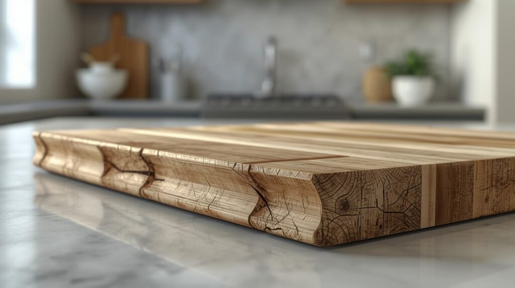 Dry bamboo cutting board with cracks and rough surface caused by not oiling regularly