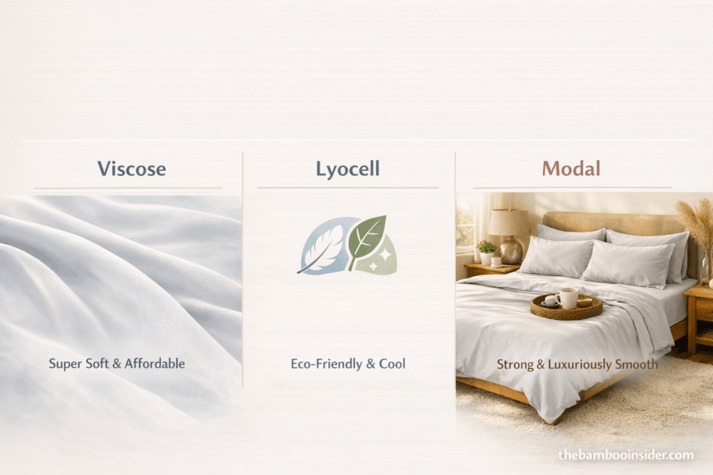 types of bamboo sheets viscose vs lyocell vs modal comparison infographic