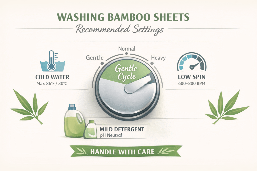 Washing machine settings for bamboo sheets — cycle, temperature, and spin speed guide 2026